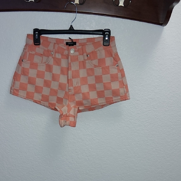 Nasty Gal Pants - Nasty Gal Orange Checkered Jean Shorts
